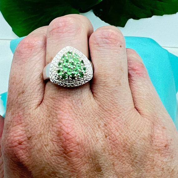 Silver Peridot and CZ Cluster Ring-Sterling-Heavy… - image 2