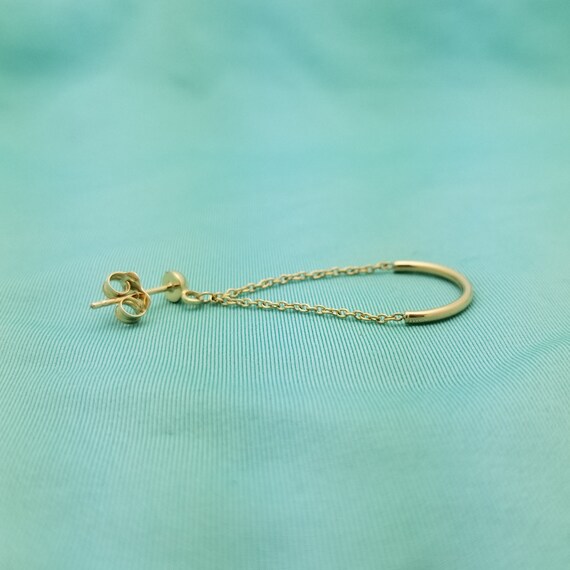 14K Gold Half-Moon Chain Dangle Earrings, Swing a… - image 6