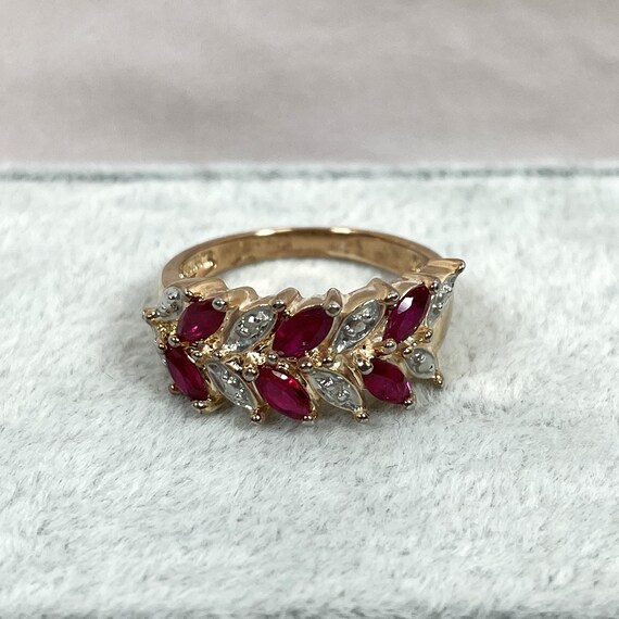 Vermeil Simulant Ruby and Diamond Ring, Estate, G… - image 9