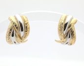 Vintage 1980’s 14K Yellow and White Gold Polished & Textured Curve J Stud Earrings