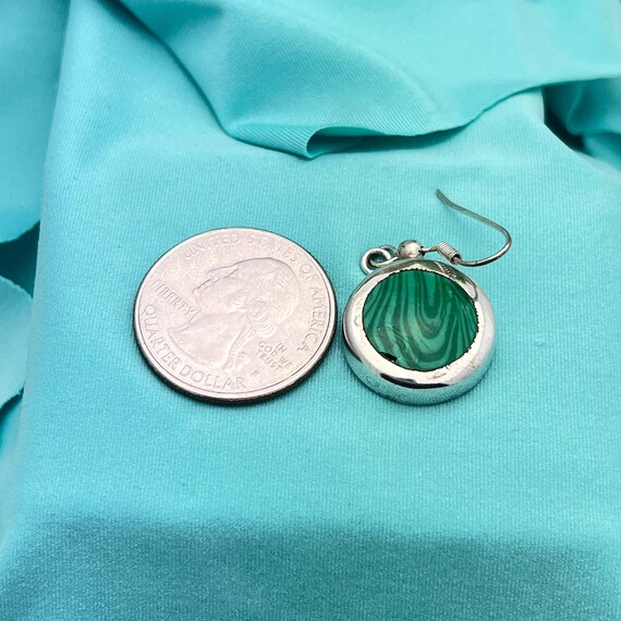 Silver Malachite Circle Dangle Earrings-Sterling-… - image 6
