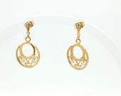 Vintage 1980’s Gold Plated Open Metal Work Drop Earrings-1”Long