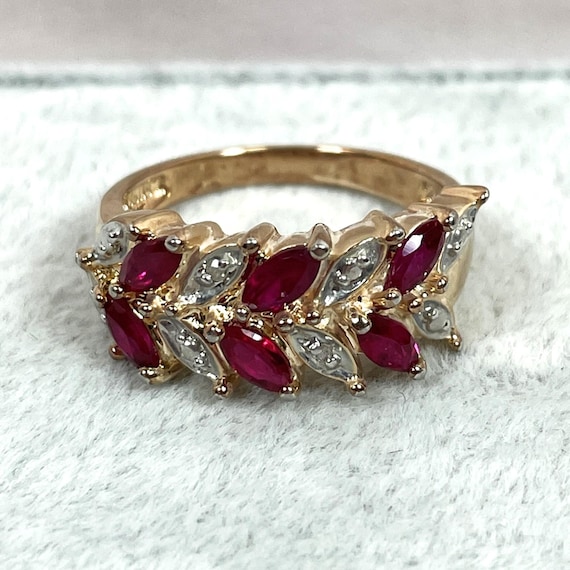 Vermeil Simulant Ruby and Diamond Ring, Estate, G… - image 1