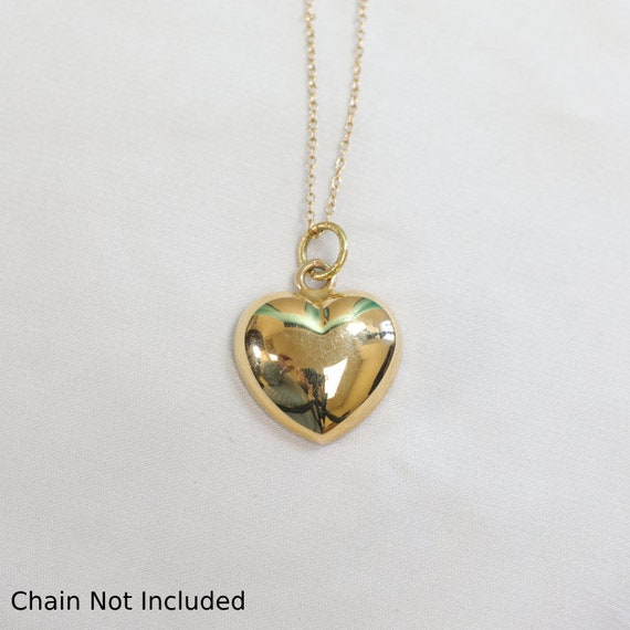 10K Yellow Gold Puffy Heart Pendant, One-Sided, V… - image 1