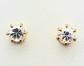 Classic 14K Round Cubic Zirconia Stud Earrings-Yellow Gold-0.23ct Each-Vintage