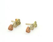 Vintage 1980’s 14K Yellow, White, Rose Gold Triple Heart Drop Earrings-.50”Long