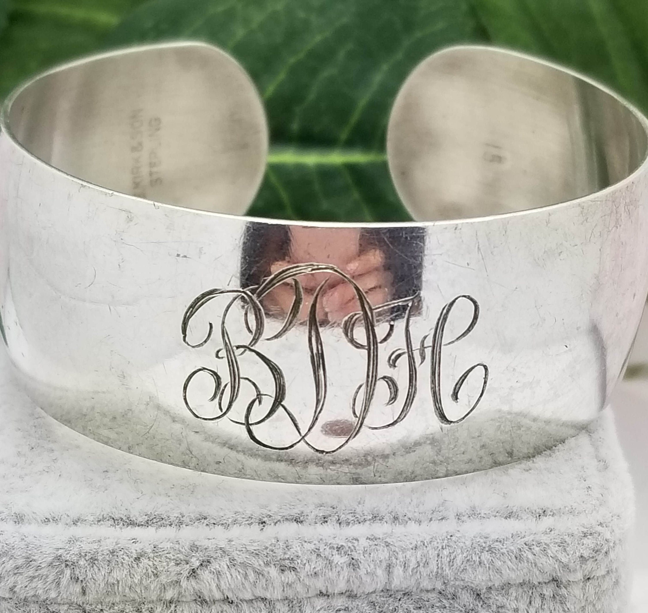 Personalized Monogram Bracelet - Initials Cuff Bracelet - Engraved  Inspirational Quote, Meaningful Gift - Sterling Silver initial Bracelets