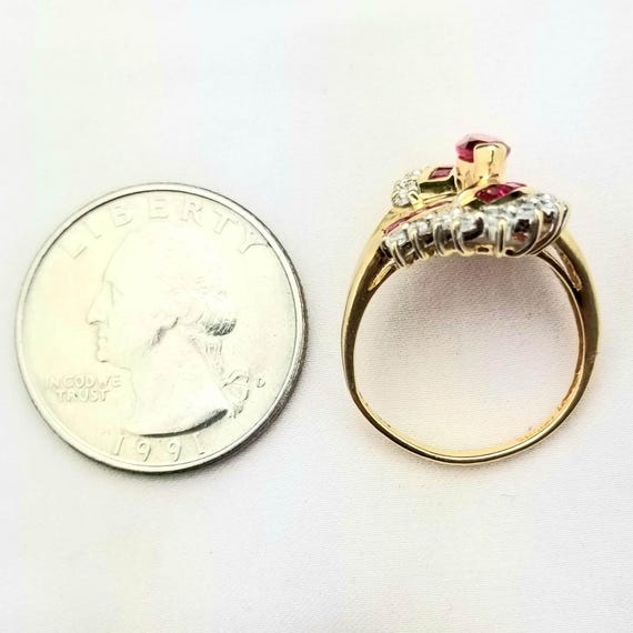 10K Ruby& Cubic Zirconia Cluster Ring-Yellow Gold… - image 10