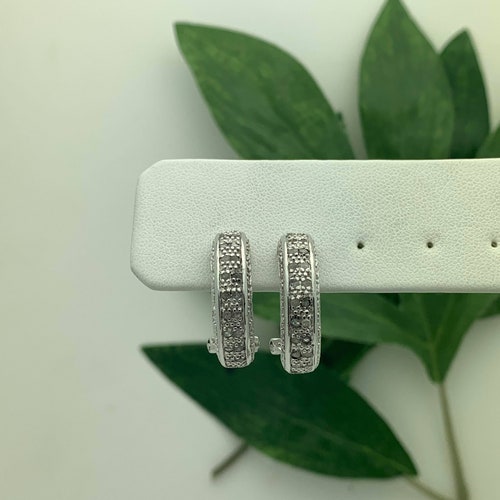 Sterling Silver CZ Huggie Earrings- shops Vintage, Estate- 0.8