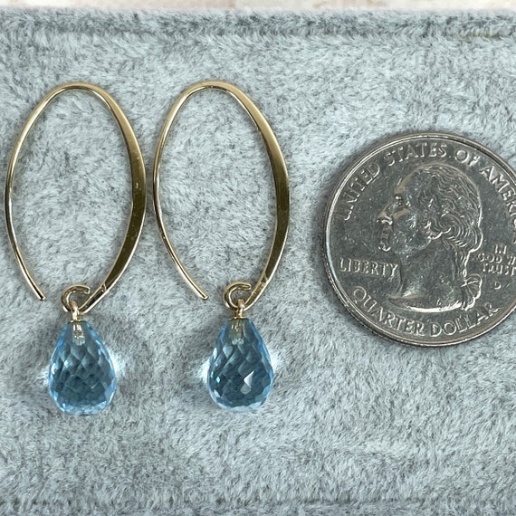 14K Blue Topaz Dangle Earrings, Vintage, Checkerb… - image 3