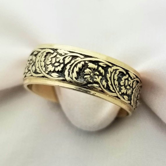 14K Wed-Lok Floral Wedding Band-Yellow Gold-6mm W… - image 1