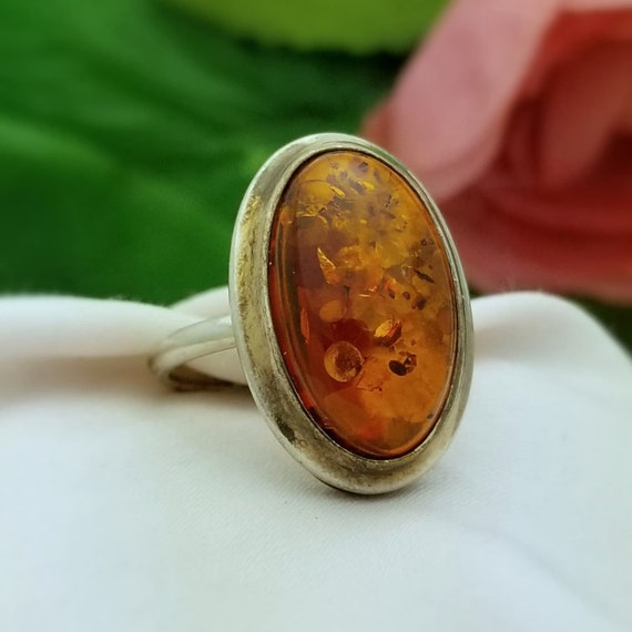 Silver LARGE Oval Baltic Amber Ring-Sterling-Natu… - image 4