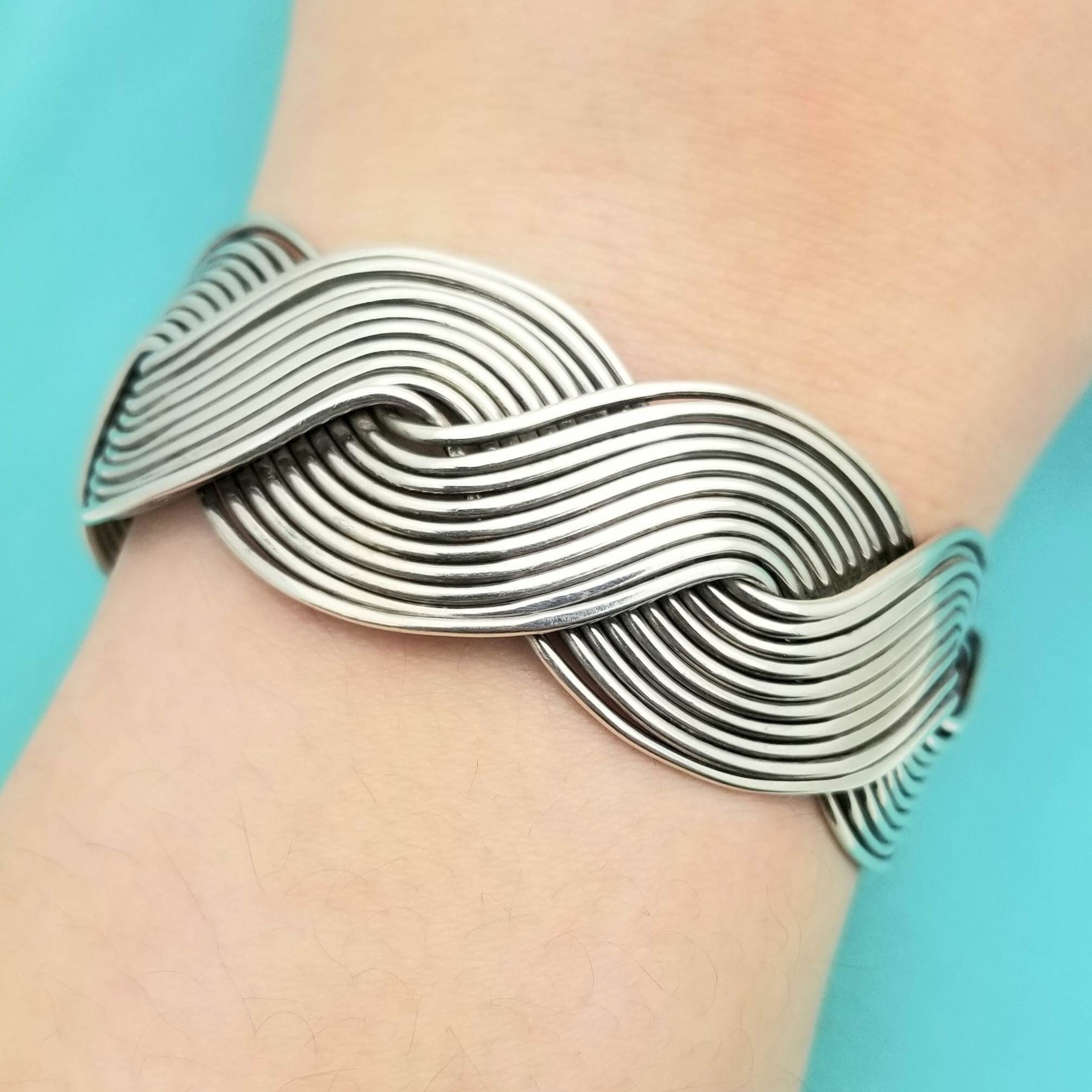 新品登場 Sterling Silver Bracelet-925-heavy-1 Cuff Wave Braided アクセサリー