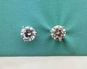 Vintage Sterling Silver Round 0.95tcw CZ Cubic Zirconia Stud Earrings