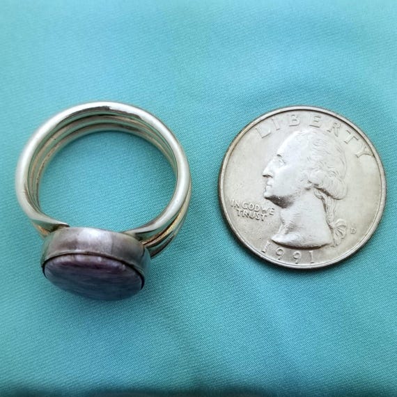 Silver Oval Purple Charoite Split Shank Ring-925-… - image 9