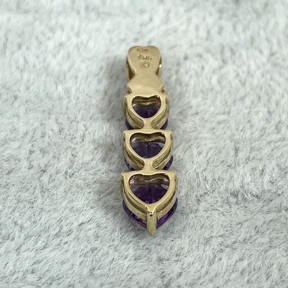10K Gold and Amethyst Heart Pendant, Three Stones… - image 5
