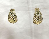 10K Half-Hoop Earrings, Estate Yellow Gold, Diamond Cut, Geometric Starburst, 3/4" Long, 1990s