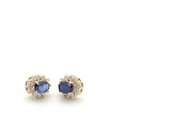 Vintage 1990s 14K Gold Sapphire (1.28 TCW) Diamond Halo Stud Earrings-.5”Long