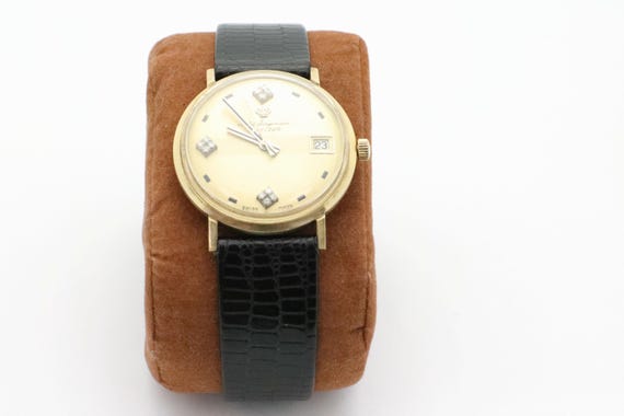 Vintage Jules Jurgensen 14K Gold W/ Diamonds Unisex Watch, Black
