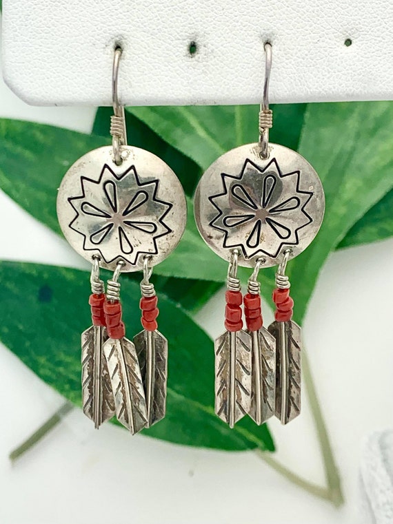 Native American Inspired Sterling Feather & Coral… - image 1