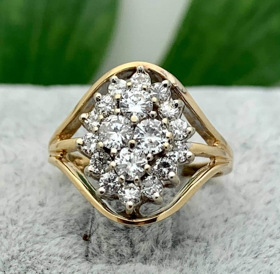 14K Gold Diamond Cluster Ring, Estate Ring,1.00tcw