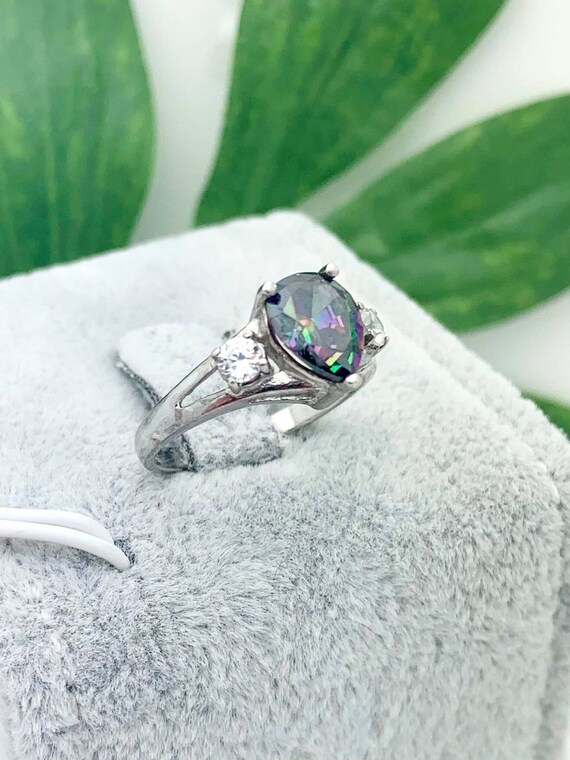 Sterling Gold Rainbow Quartz & CZ Ring- Vintage- … - image 2