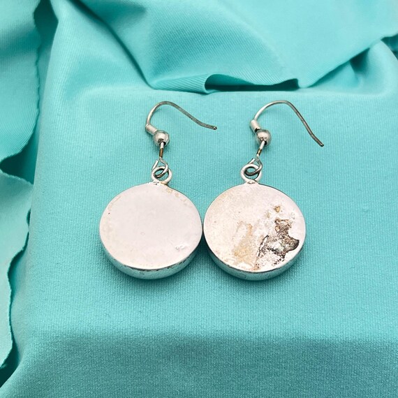 Silver Malachite Circle Dangle Earrings-Sterling-… - image 4
