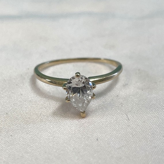 14K Gold and Solitaire CZ, Pear Shaped Engagement… - image 1