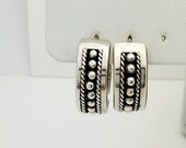 Sterling Silver Handmade Mexico Hoop Earrings- Vintage, Estate- Rope & Dot