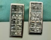 Sterling Silver Huggie Hoop Earrings with Princess Cut Cubic Zirconias, Vintage