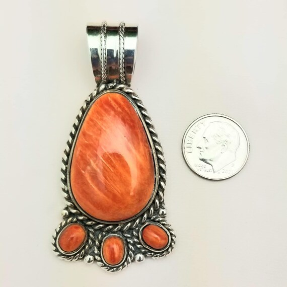 Silver and Vibrant Orange Coral Necklace Pendant-… - image 7