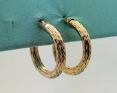 Vintage 10K Gold Diamond CutHoop Earrings-Estate-Classic-Everyday 7/8'' Round