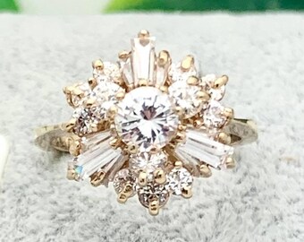 Vintage 10k Yellow Gold Three Row Round Cubic Zirconia