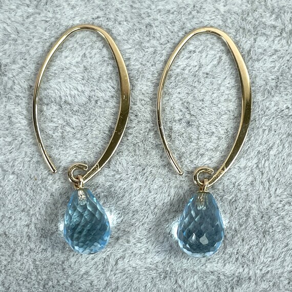 14K Blue Topaz Dangle Earrings, Vintage, Checkerb… - image 6