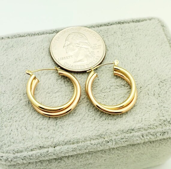 14K Two-tone Gold Double Hoop Earrings- Vintage, Estate- 7/8