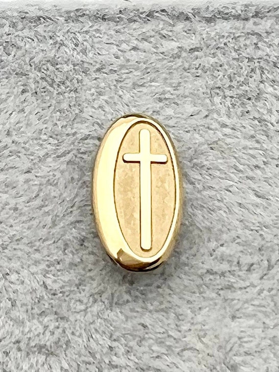 10K Gold Oval Cross Pin- Vintage, Estate- Petite 3