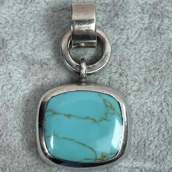 Silver Turquoise Pendant, Vintage Southwestern Ins