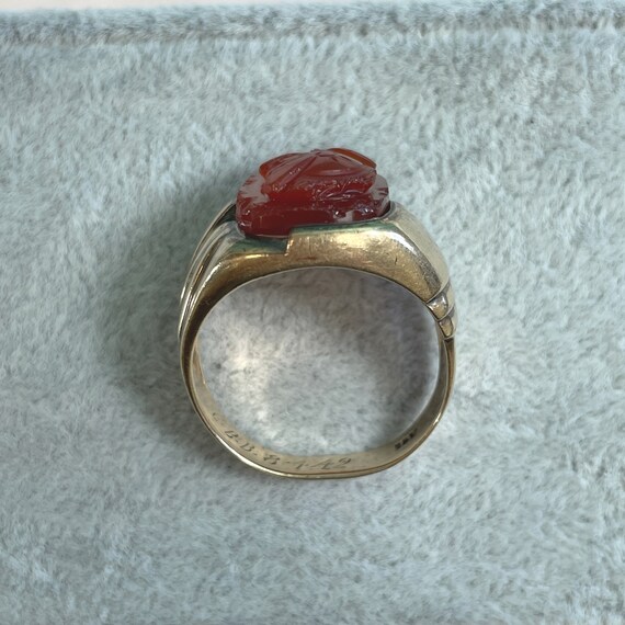10K Gold Men's Carnelian Cameo Ring, Size 10, Car… - image 2