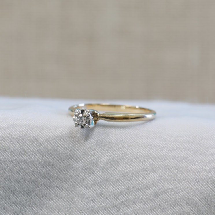 10K Yellow Gold Vintage Engagement Ring, Solitaire Diamond 10K Yellow Gold Vintage Engagement Ring, Solitaire Diamond