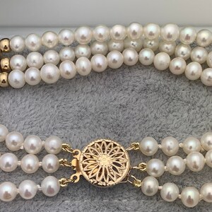 Pearl Triple Strand Bracelet-gold Filled 8 Long 4.5mm Pearls Filigree ...