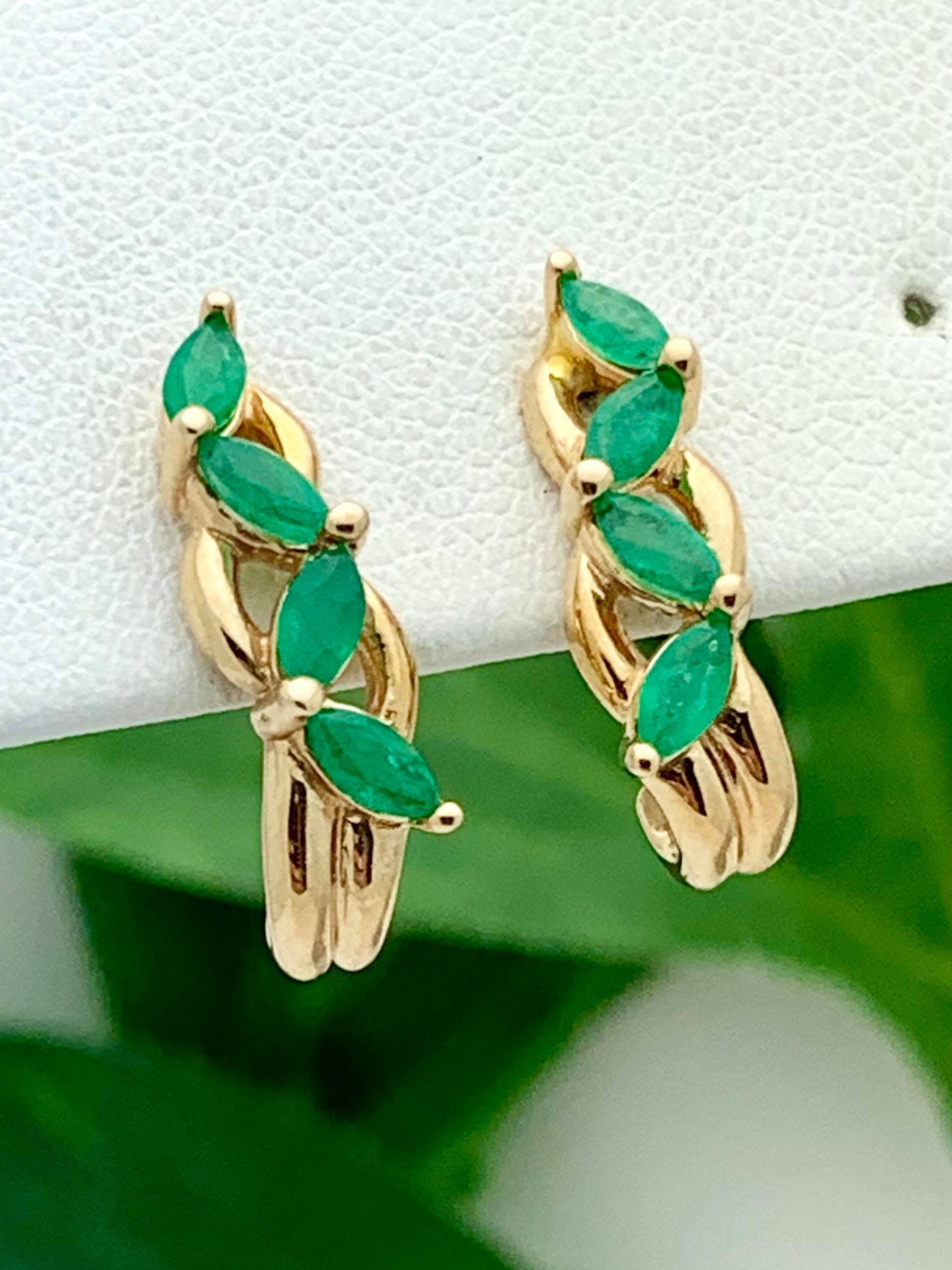 14K Gold Emerald Drop Earrings Vintage Estate 0.25 Carat | Etsy