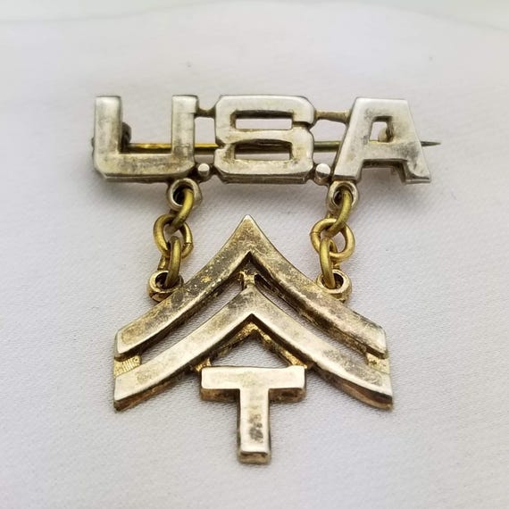 Sterling Vermeil Vintage U.S Army Technician 5th Grade Pin-1.5'' Long-Military