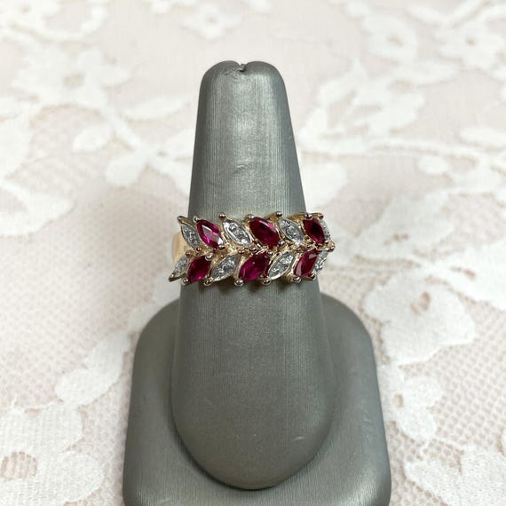 Vermeil Simulant Ruby and Diamond Ring, Estate, G… - image 4