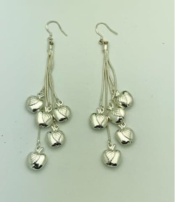 Sterling Silver Apple Dangle Earrings- Vintage, E… - image 1