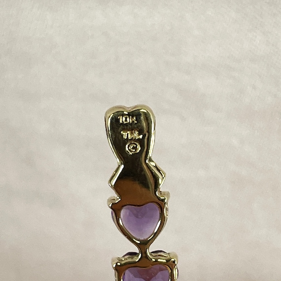 10K Gold and Amethyst Heart Pendant, Three Stones… - image 8