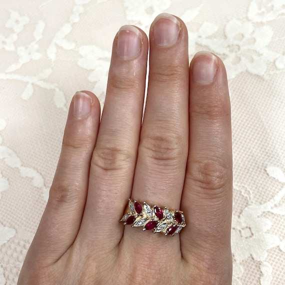 Vermeil Simulant Ruby and Diamond Ring, Estate, G… - image 6