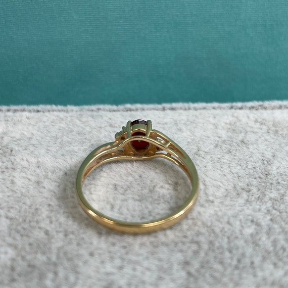 14K Garnet and Diamond Ring, Vintage, 4mmx5.5mm O… - image 5