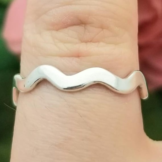 Simple Silver Wavy Stackable Band-925-Sterling-So… - image 1