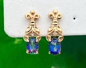 Vermeil Mystic Topaz & Diamond Earrings- 3 carats-Vintage, Estate- Sterling 925