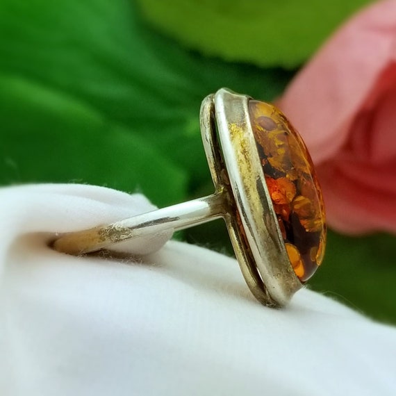 Silver LARGE Oval Baltic Amber Ring-Sterling-Natu… - image 5